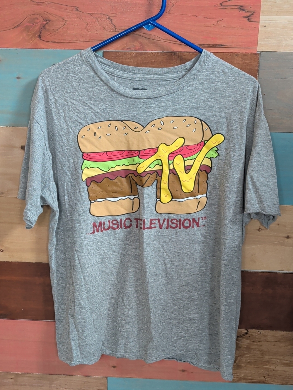 MTV Gray Tee with Colorful Burger Logo